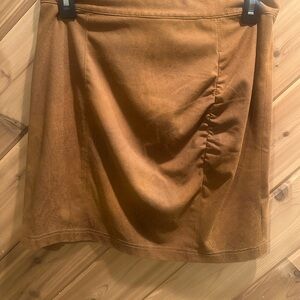 Free People Tan Mini Pencil Skirt with Ruched Design-MEDIUM